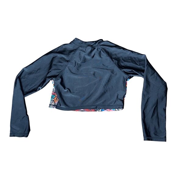 Girls Art Class Long-Sleeve Crop Swim Top Size M 7/8 Multicolor Pattern & Black - Picture 6 of 8